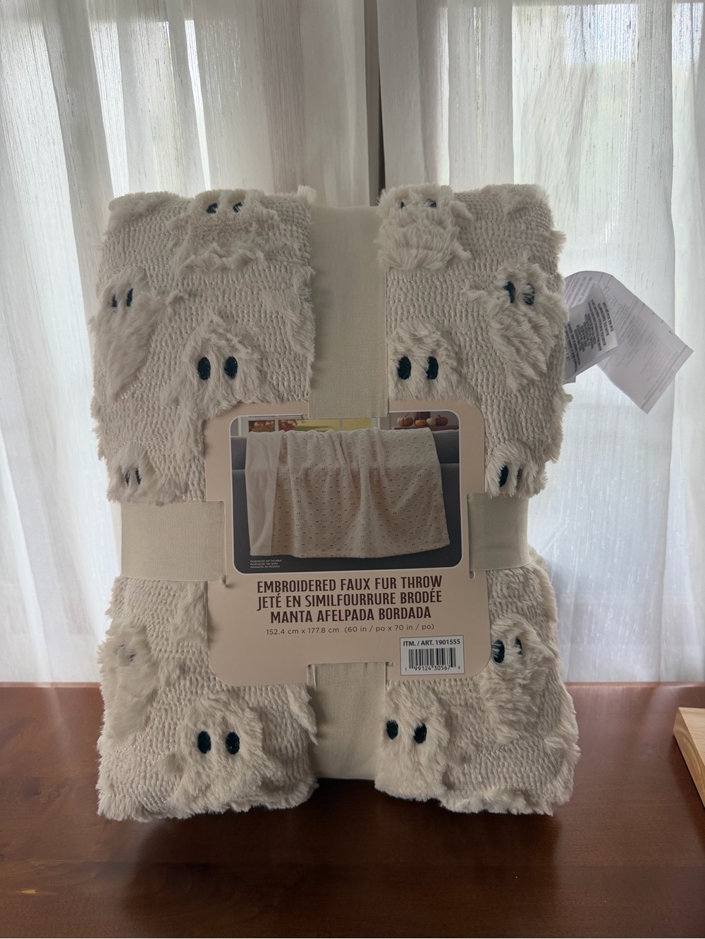 Costco Embroidered Faux Fur Blanket - Cream